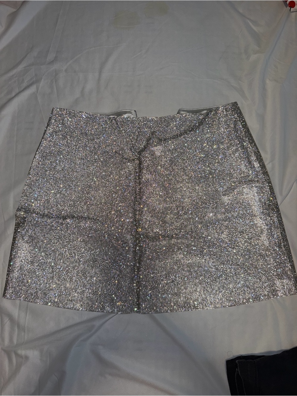 Nasty Gal Silver Glitter Mini Skirt
